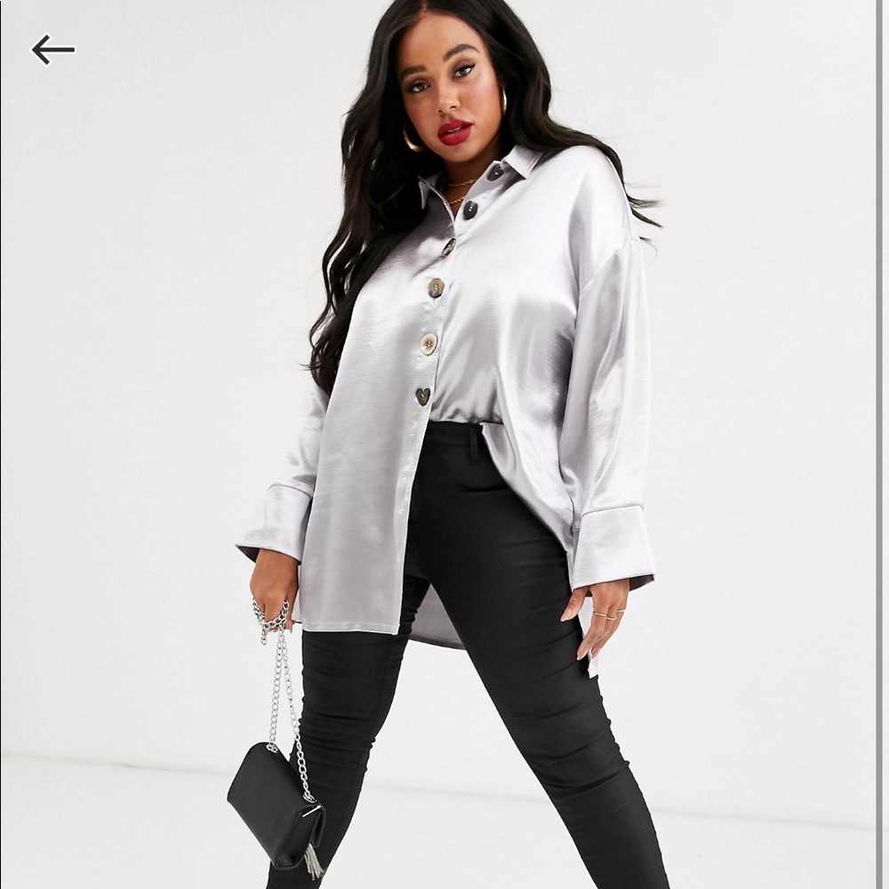 SZ 20 UK 24 ASOS Curve Native Youth oversized buttoned silver shirt /  topper